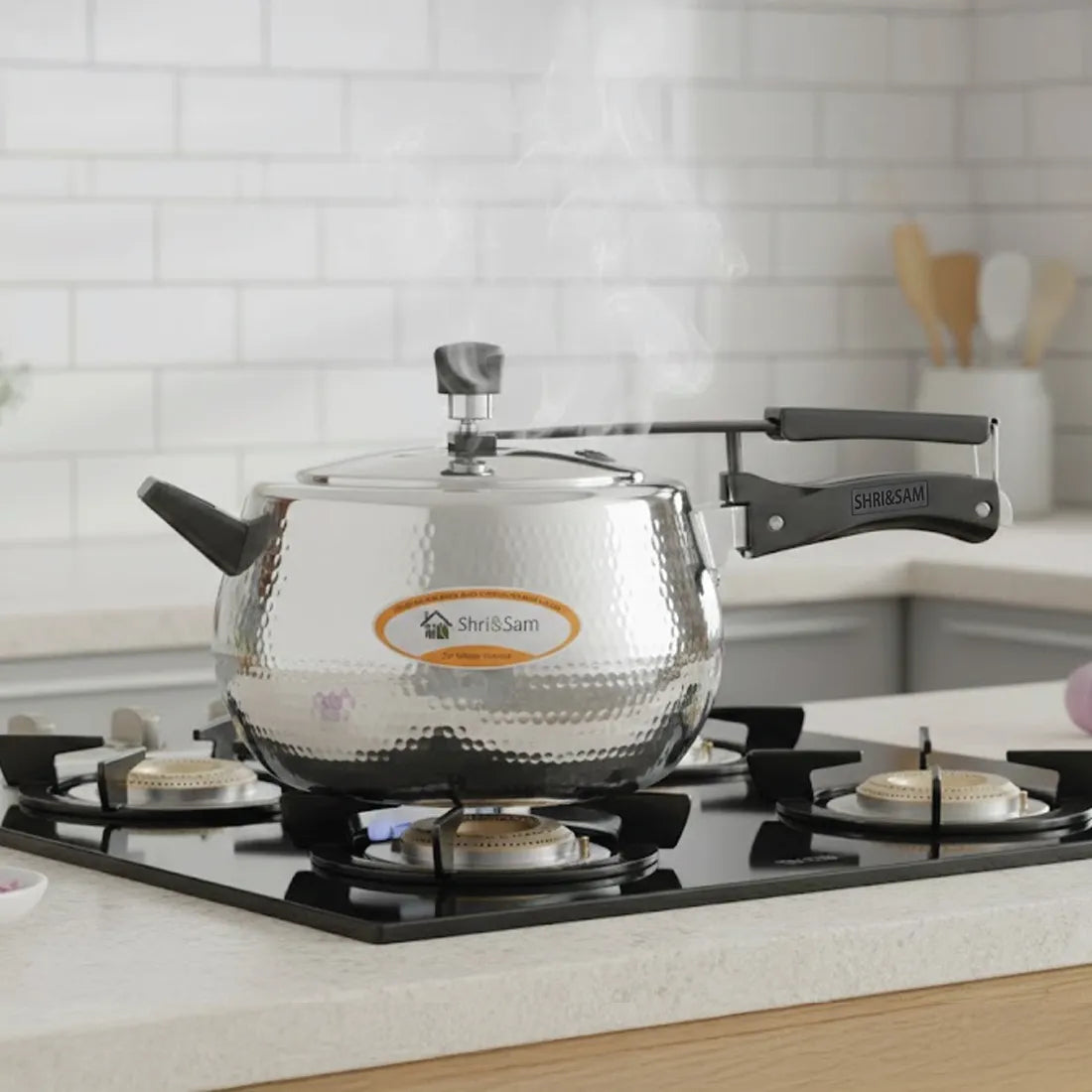 Stainless Steel Triply Bharat Belly Hammered Pressure Cooker