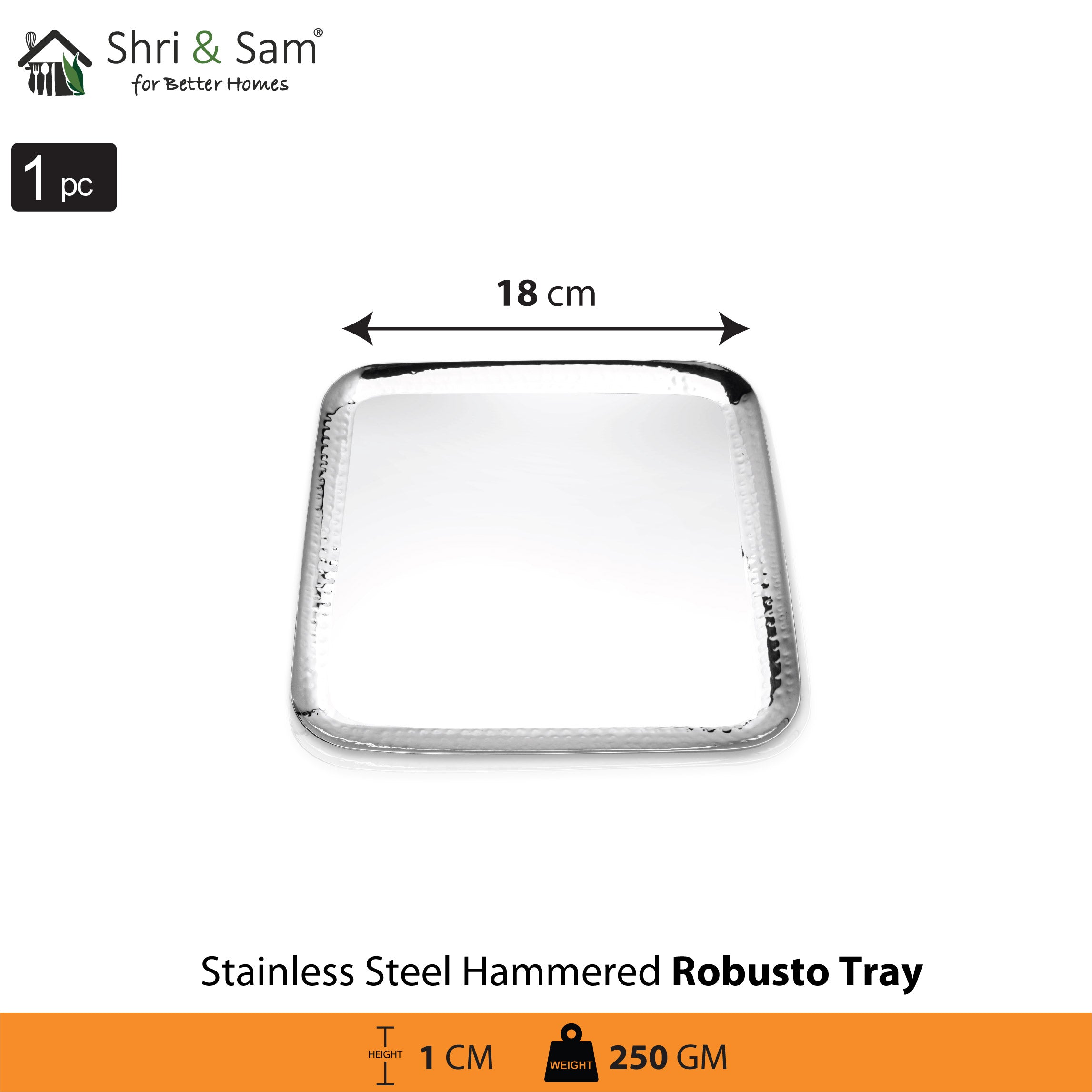 Stainless Steel Hammered Square Tray Robusto