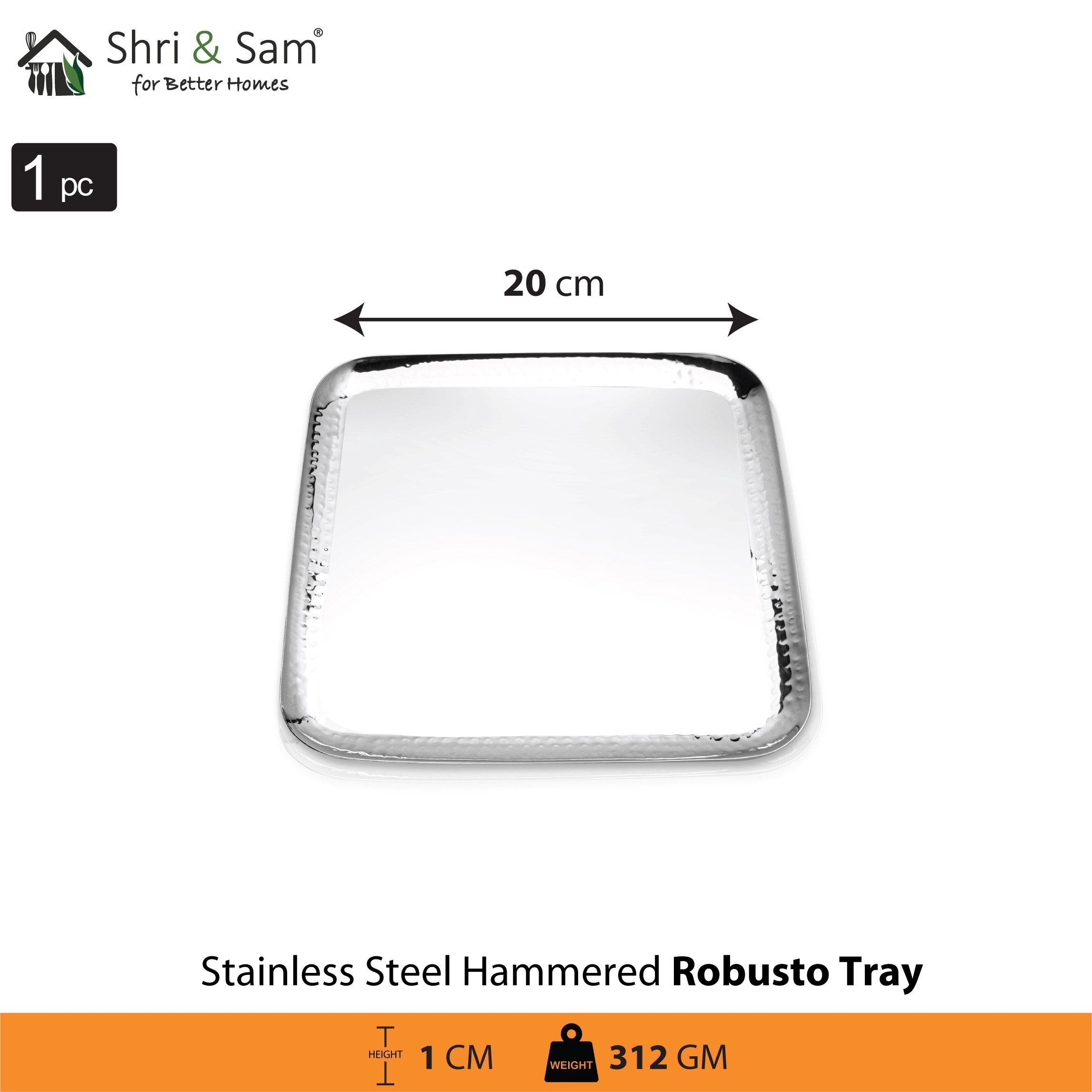 Stainless Steel Hammered Square Tray Robusto