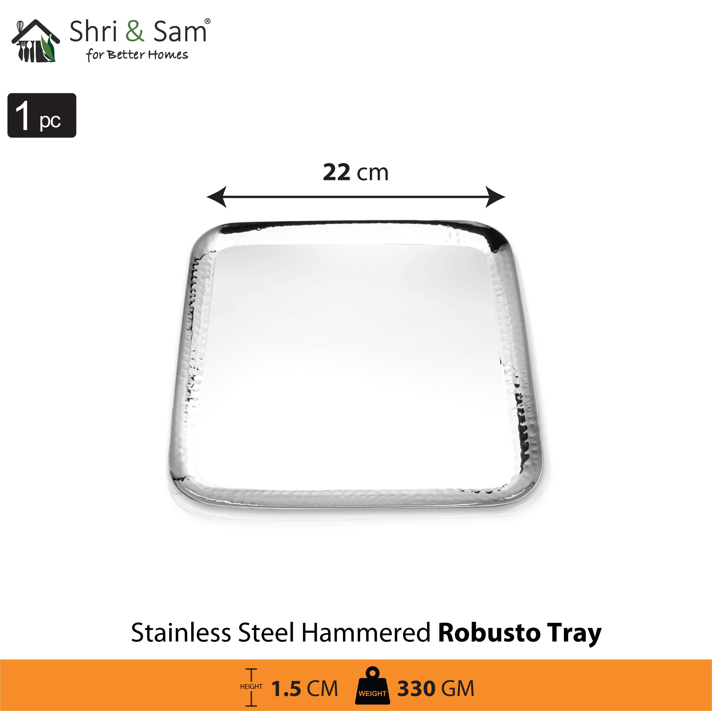 Stainless Steel Hammered Square Tray Robusto