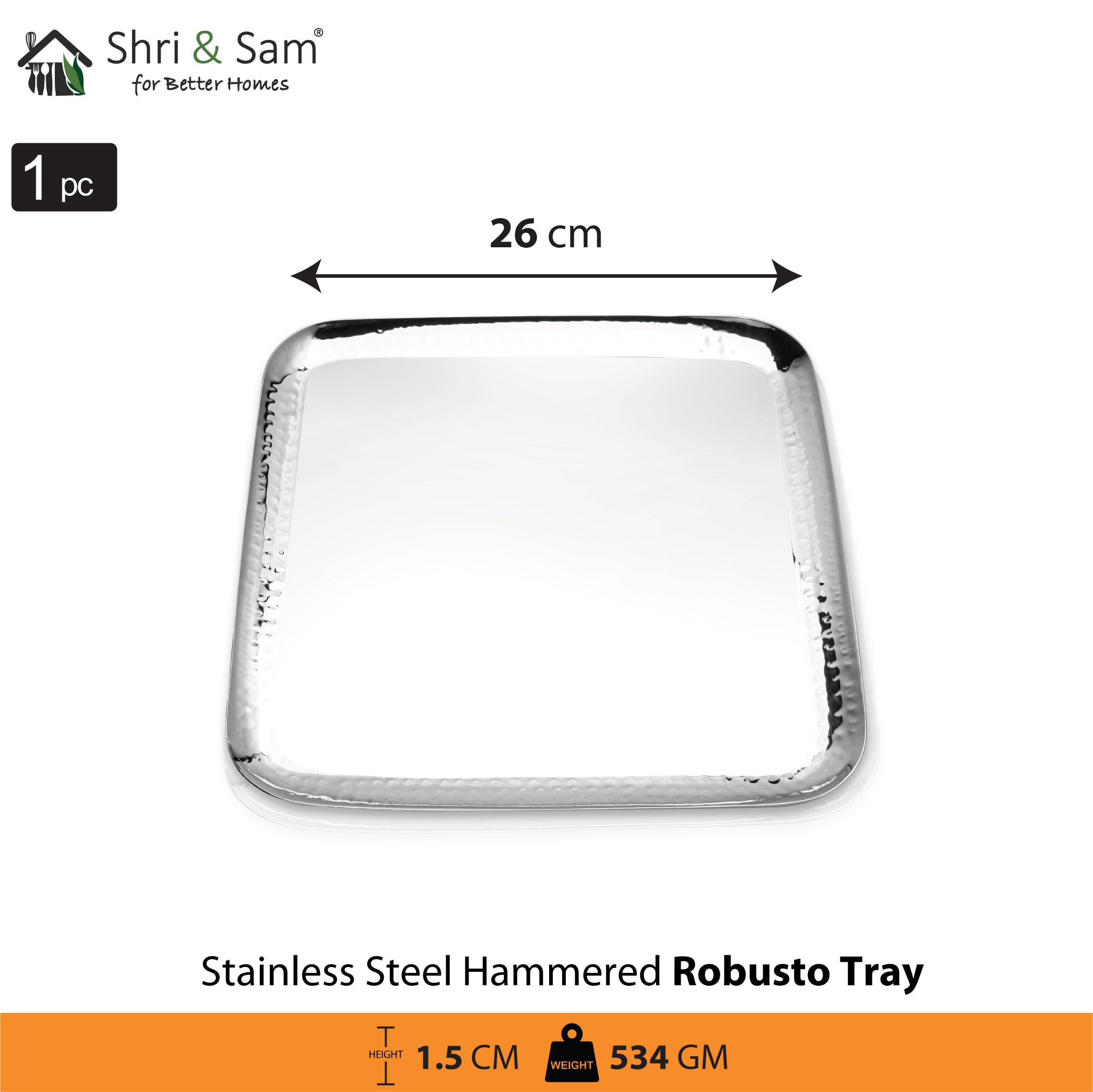 Stainless Steel Hammered Square Tray Robusto