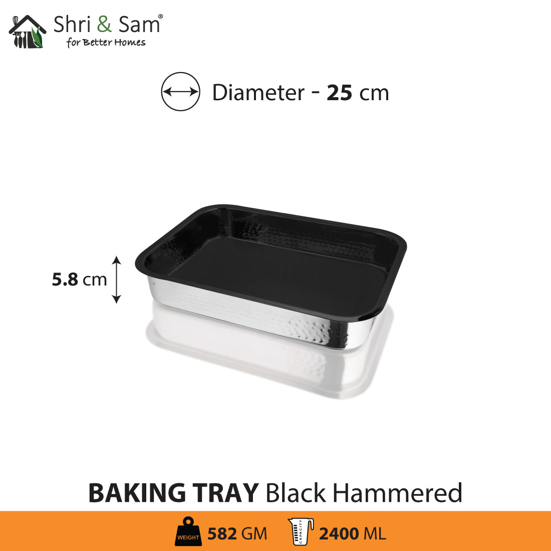 Stainless Steel Hammered Rectangular Baking Tray with Black Coating