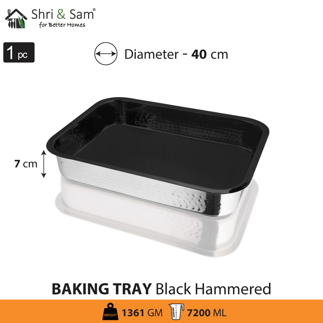 Stainless Steel Hammered Rectangular Baking Tray with Black Coating