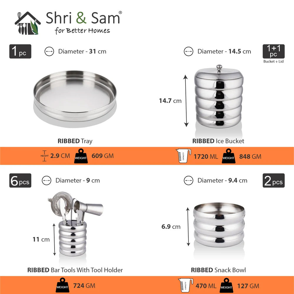 Stainless Steel Premium Bar Set Ribbed