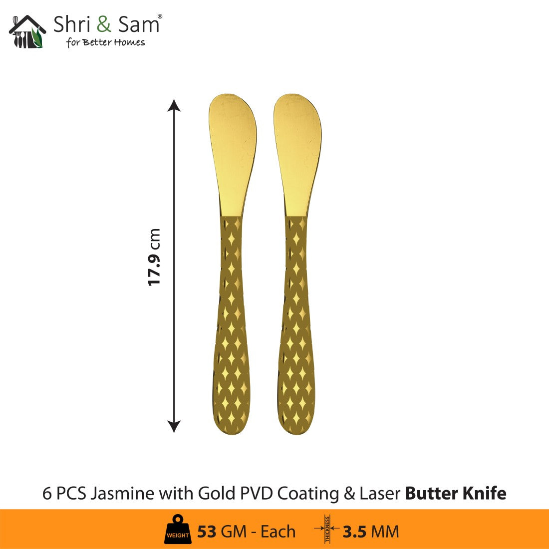 Stainless Steel Cutlery with Gold PVD Coating & Laser 2 Jasmine
