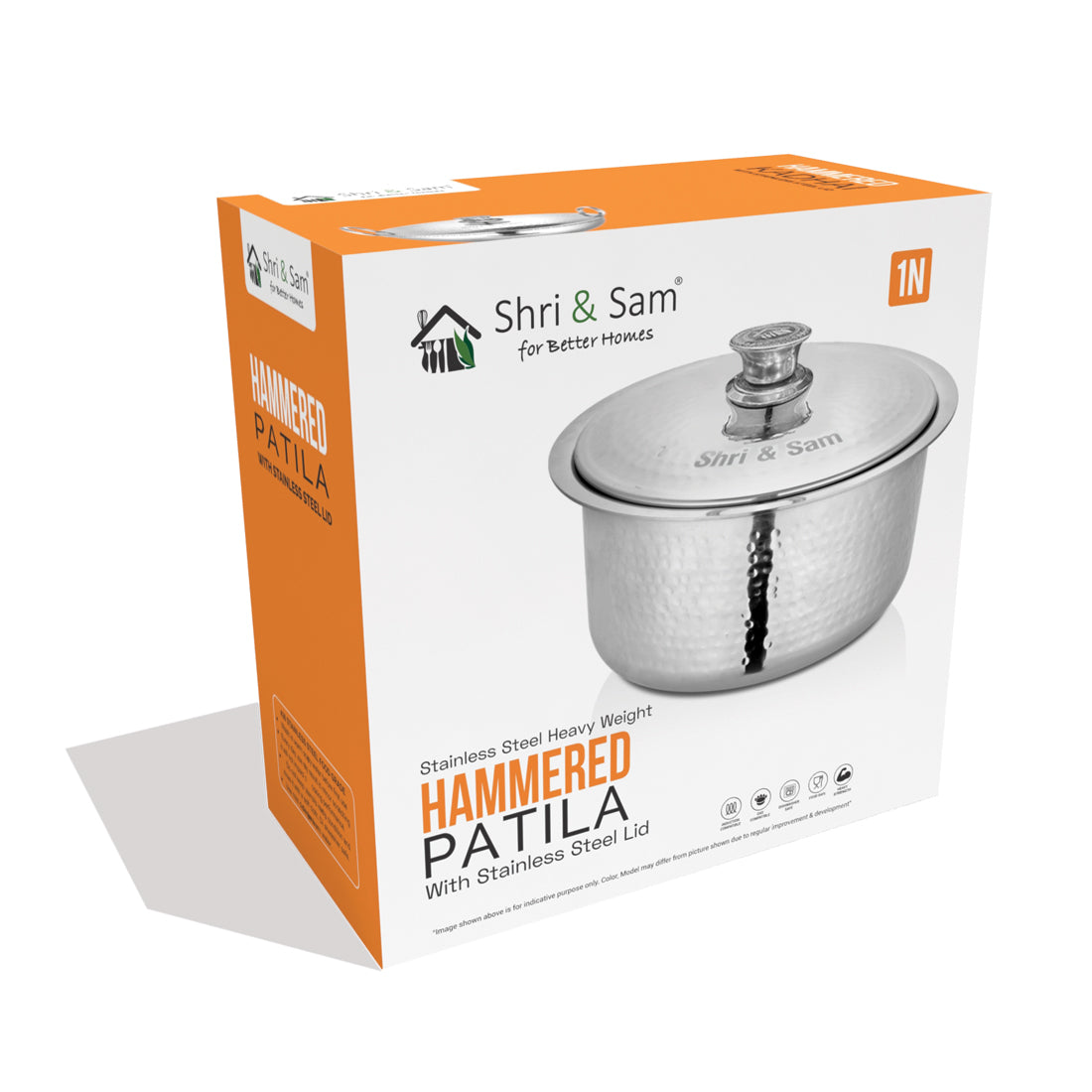 Stainless Steel Heavy Weight Hammered Patila with SS Lid