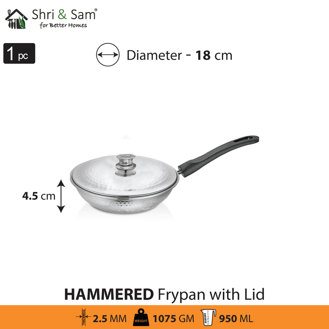 Stainless Steel Heavy Weight Hammered Fry Pan with SS Lid