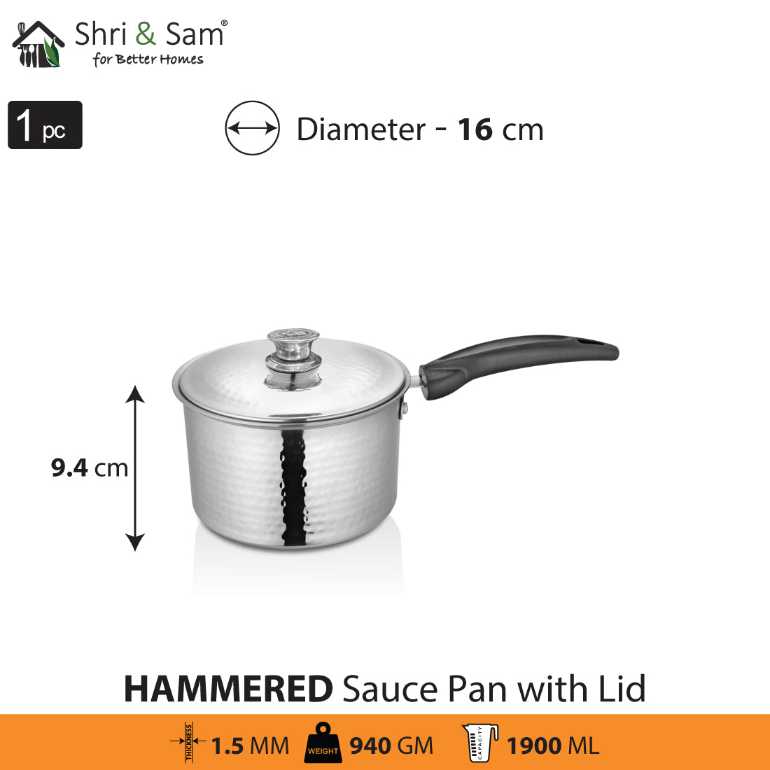 Stainless Steel Heavy Weight Hammered Sauce Pan with SS Lid