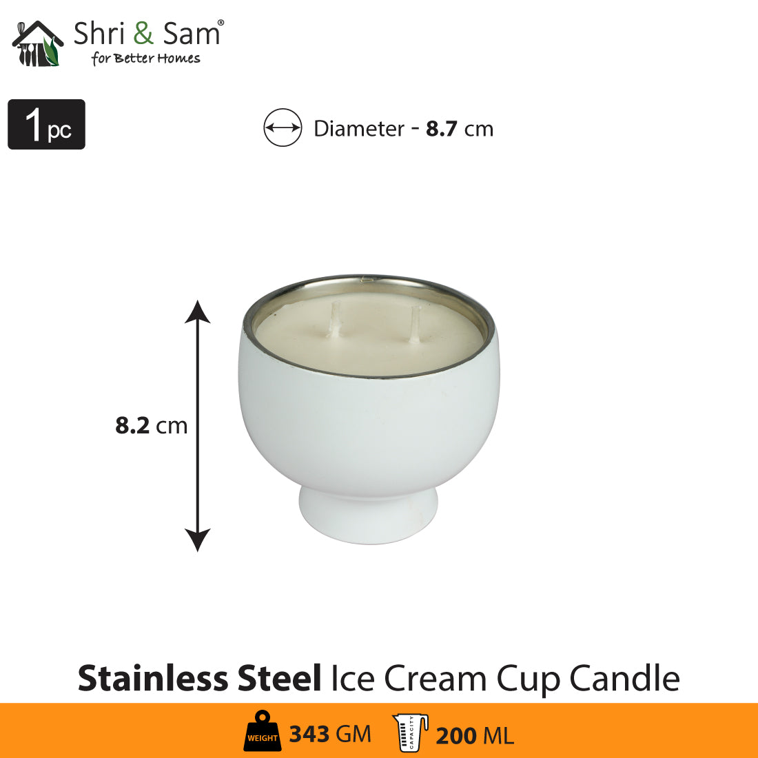 Stainless Steel Double Wick Ice cream cup Shape Candle