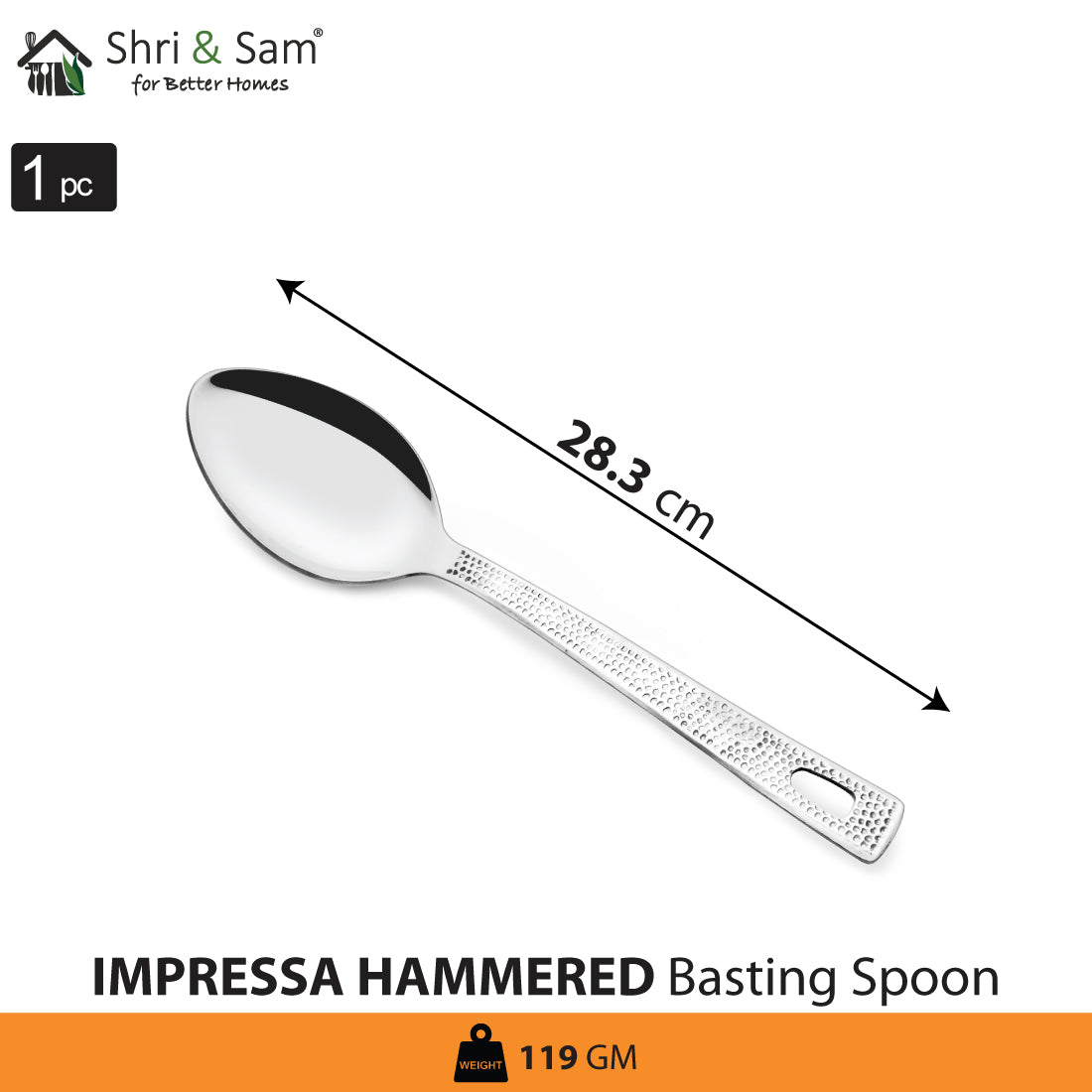 Stainless Steel Basting Spoon Solid Impressa Hammered