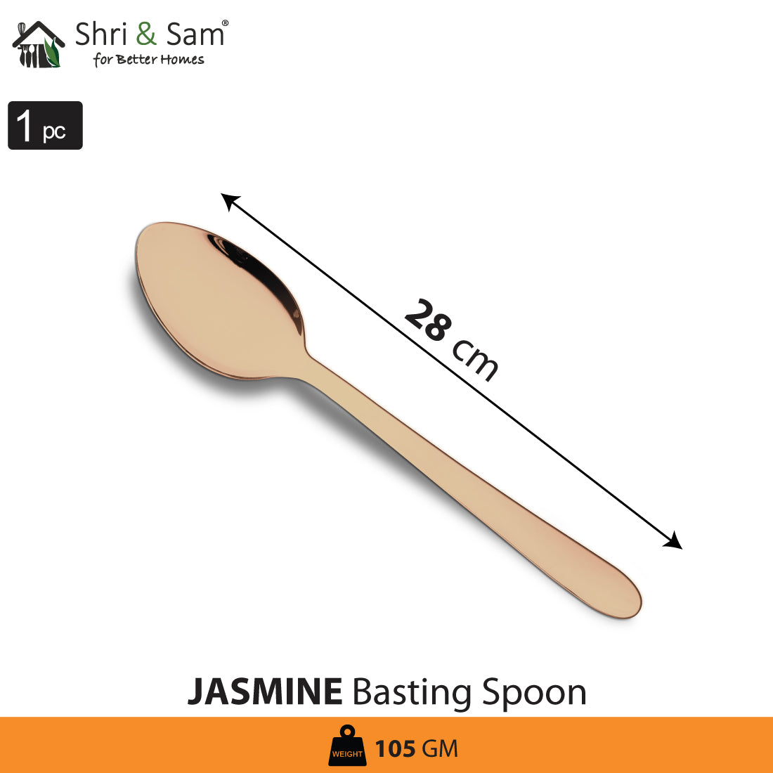 Stainless Steel Basting Spoon Solid with Rose Gold PVD Coating Jasmine