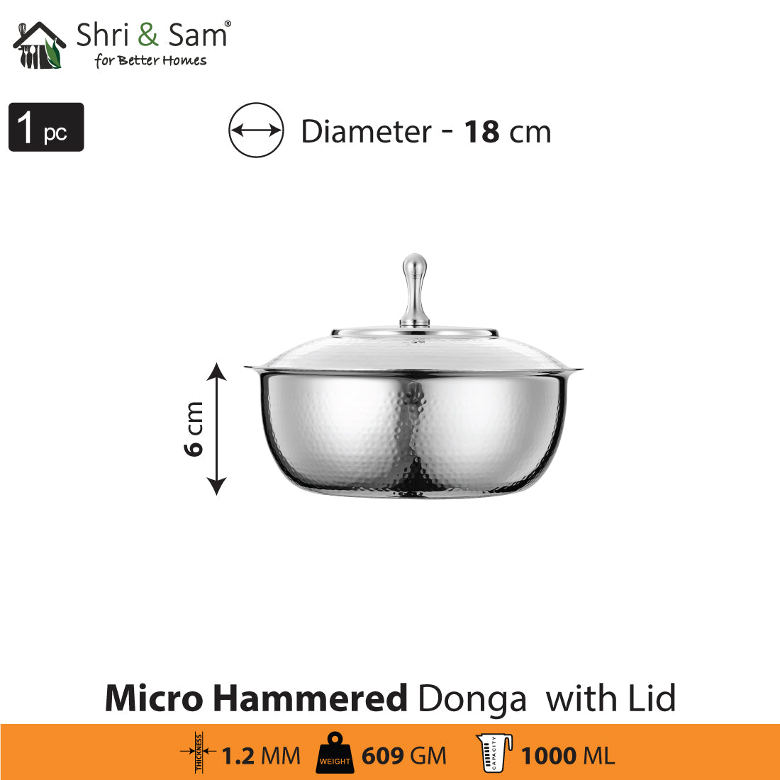 Stainless Steel Micro Hammered Donga with Lid