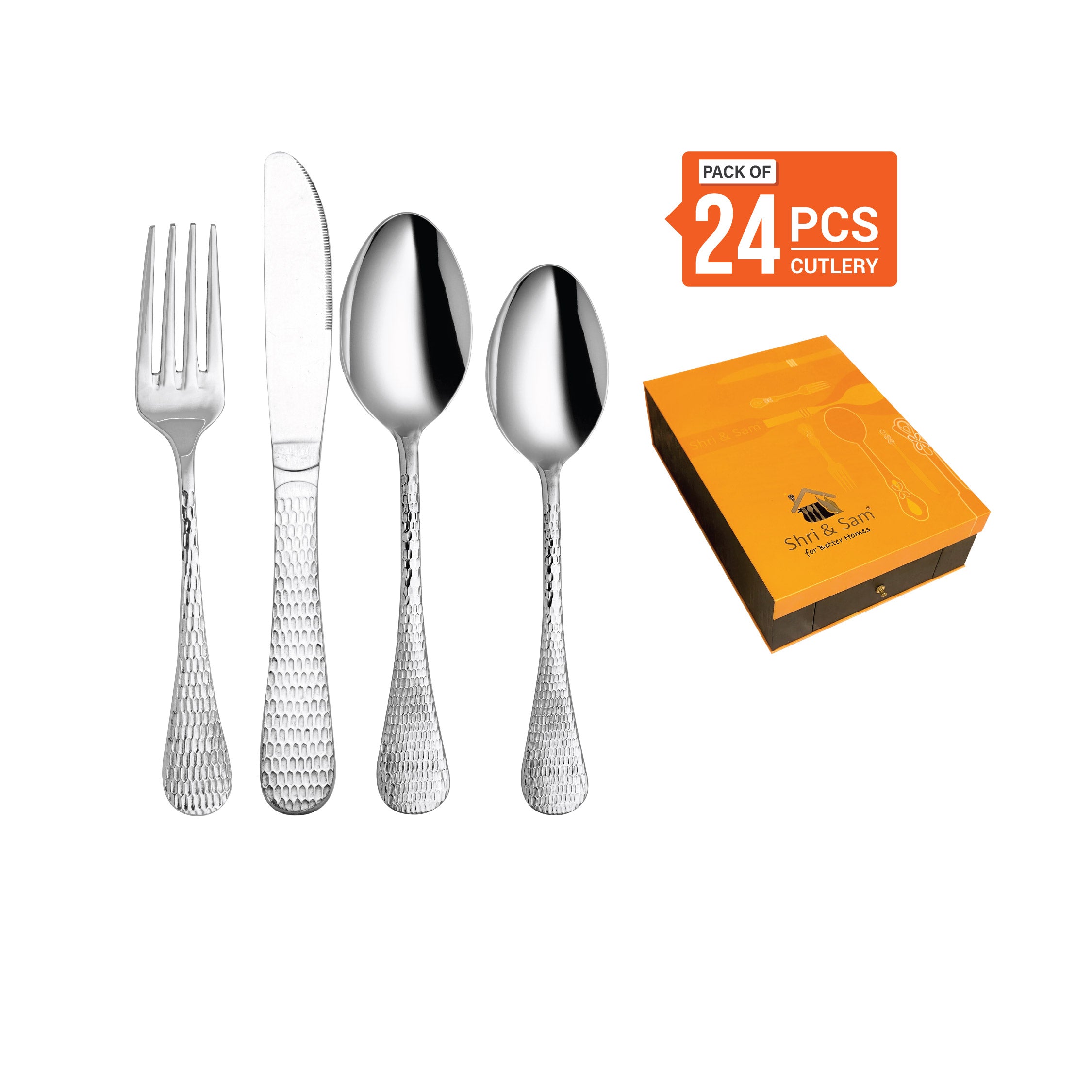 Stainless Steel 24 PCS Cutlery Set New Rosemary Hammered