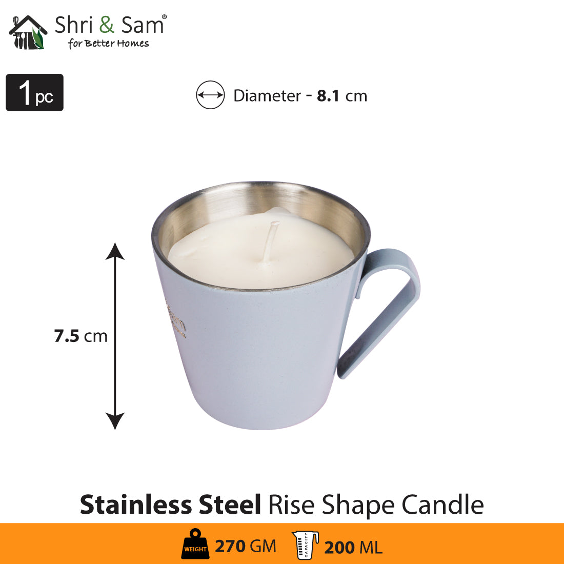 Stainless Steel Single Wick Rise shape Cup Candle