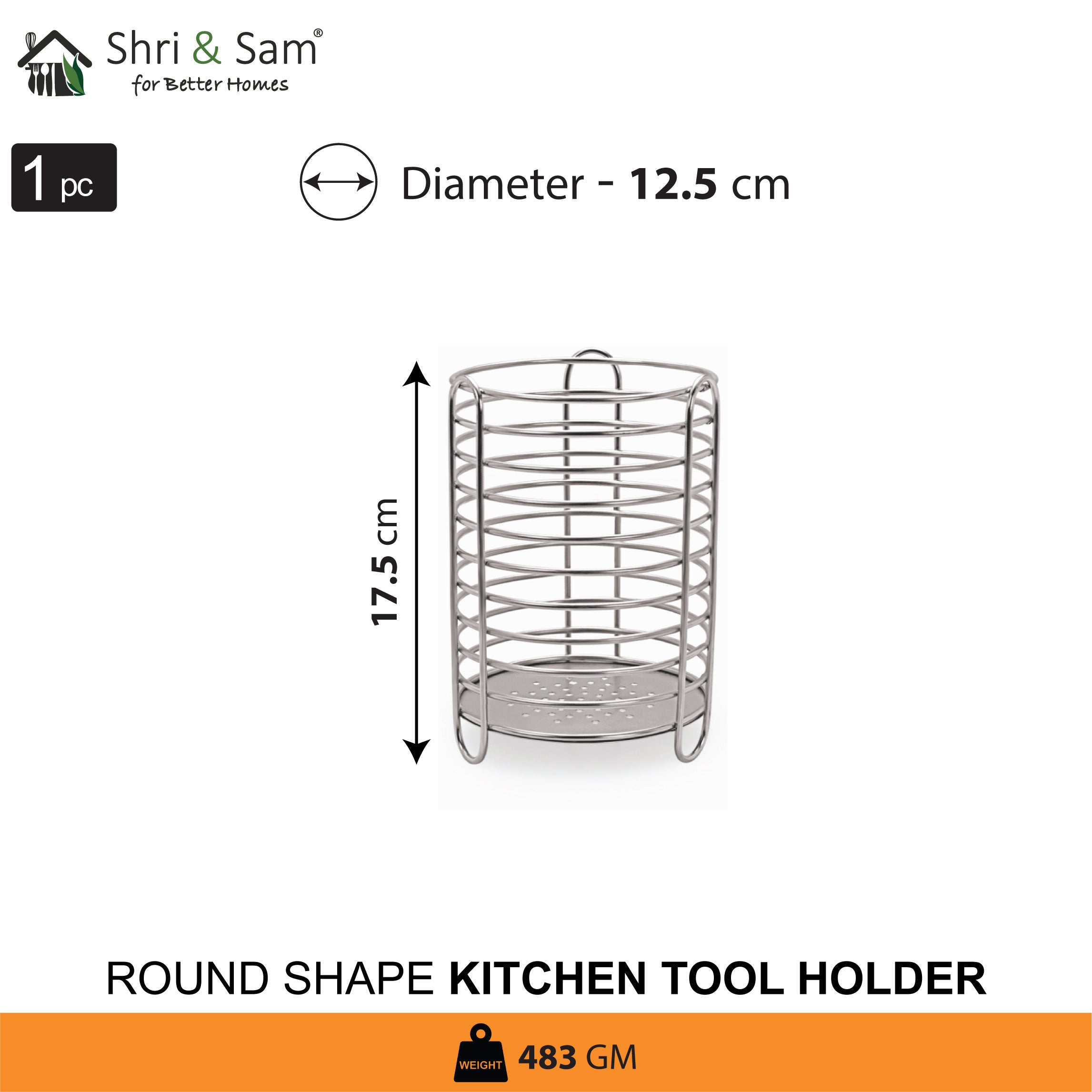 Stainless Steel Round Shape Kitchen Tool Holder