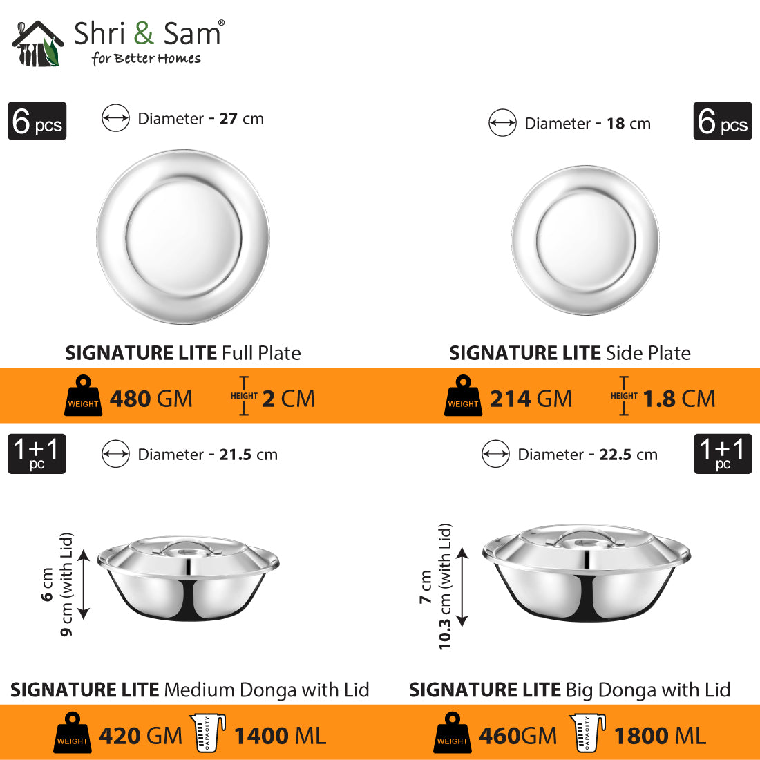Stainless Steel 58 PCS Dinner Set (6 People) Signature Lite