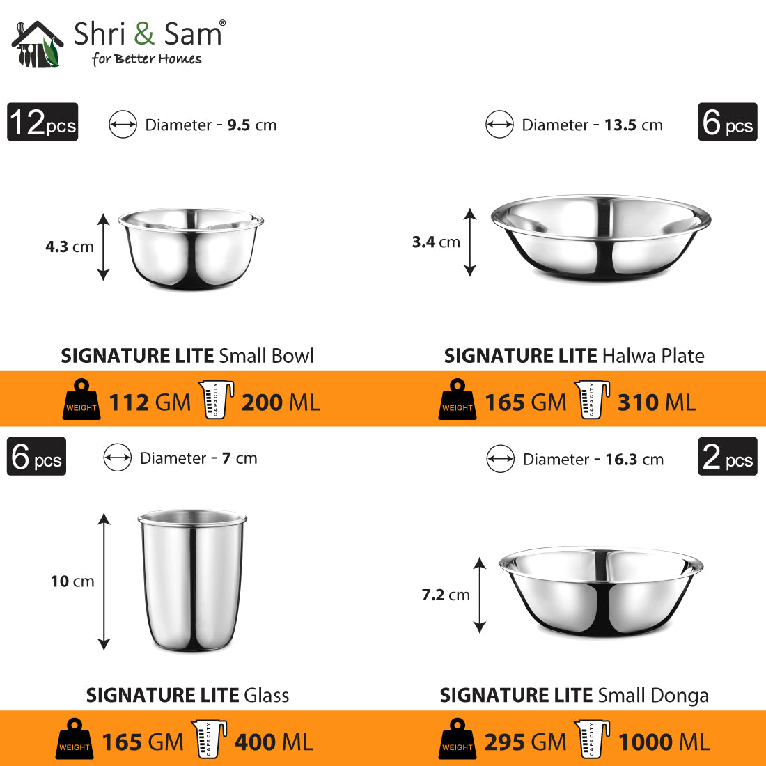 Stainless Steel 58 PCS Dinner Set (6 People) Signature Lite