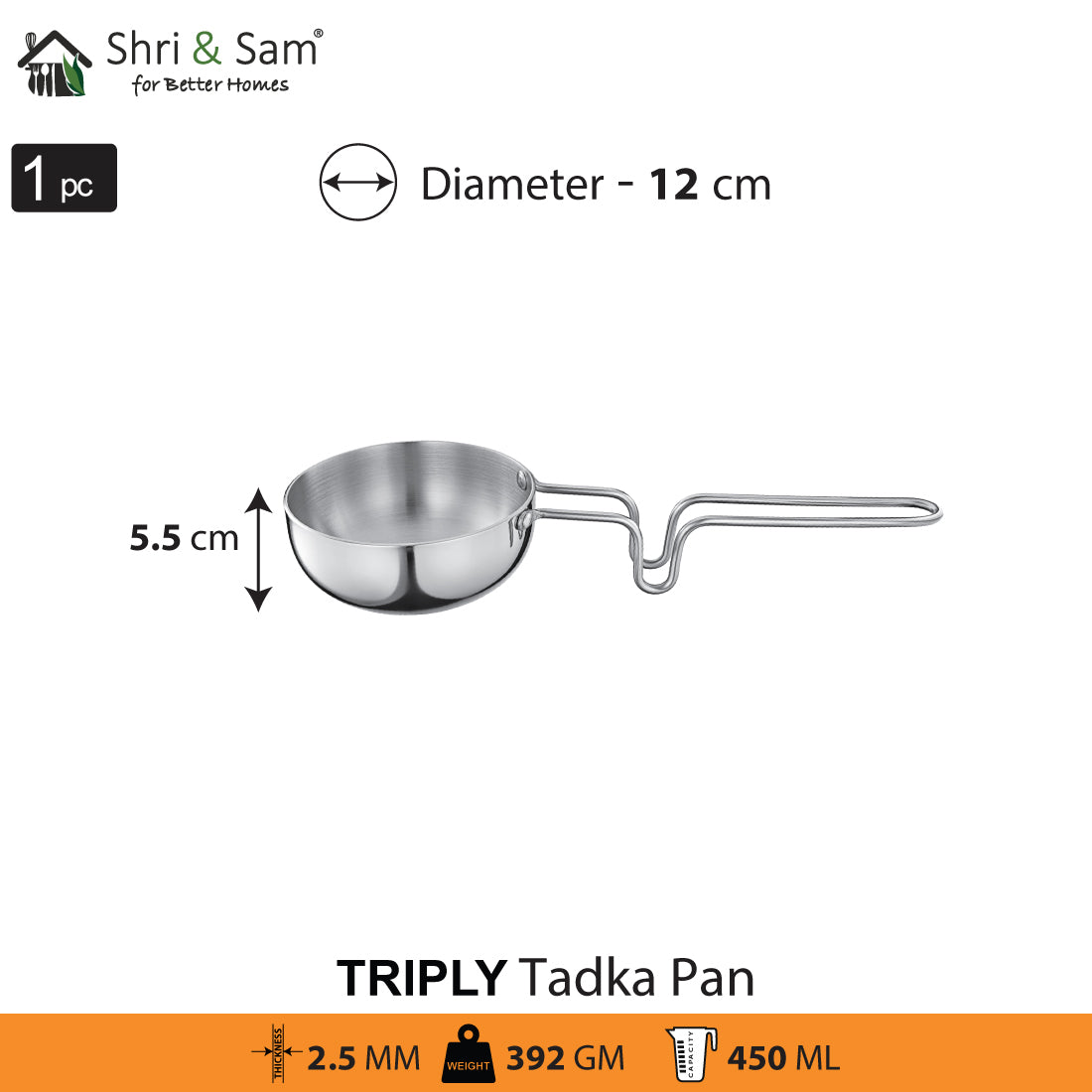 Stainless Steel Triply Tadka Pan