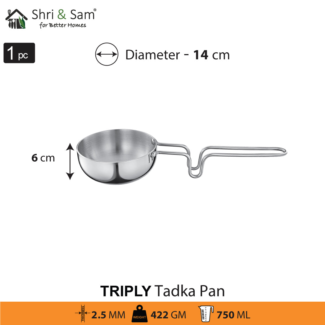 Stainless Steel Triply Tadka Pan