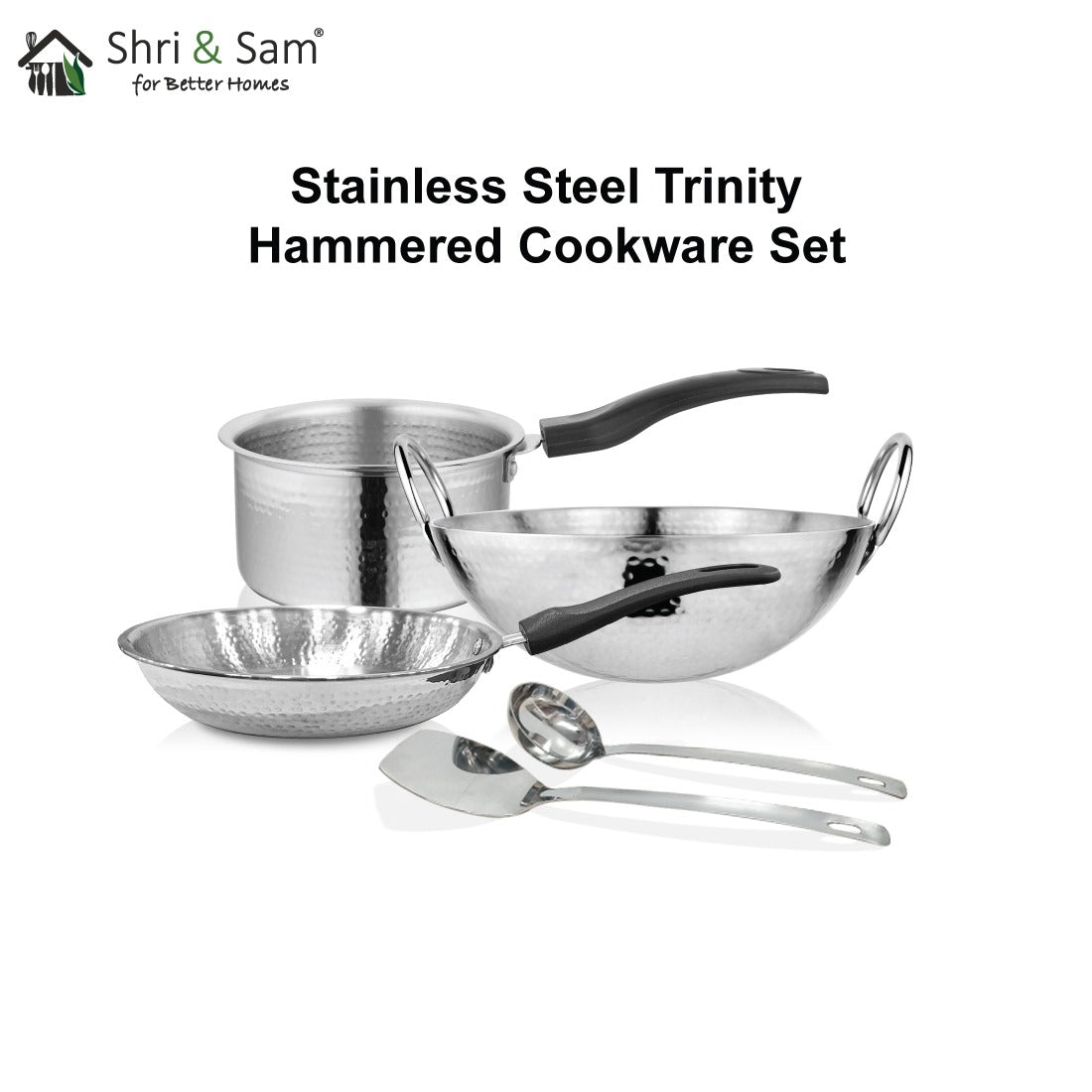 Stainless Steel 5 PCS Hammered Cookware Set Trinity