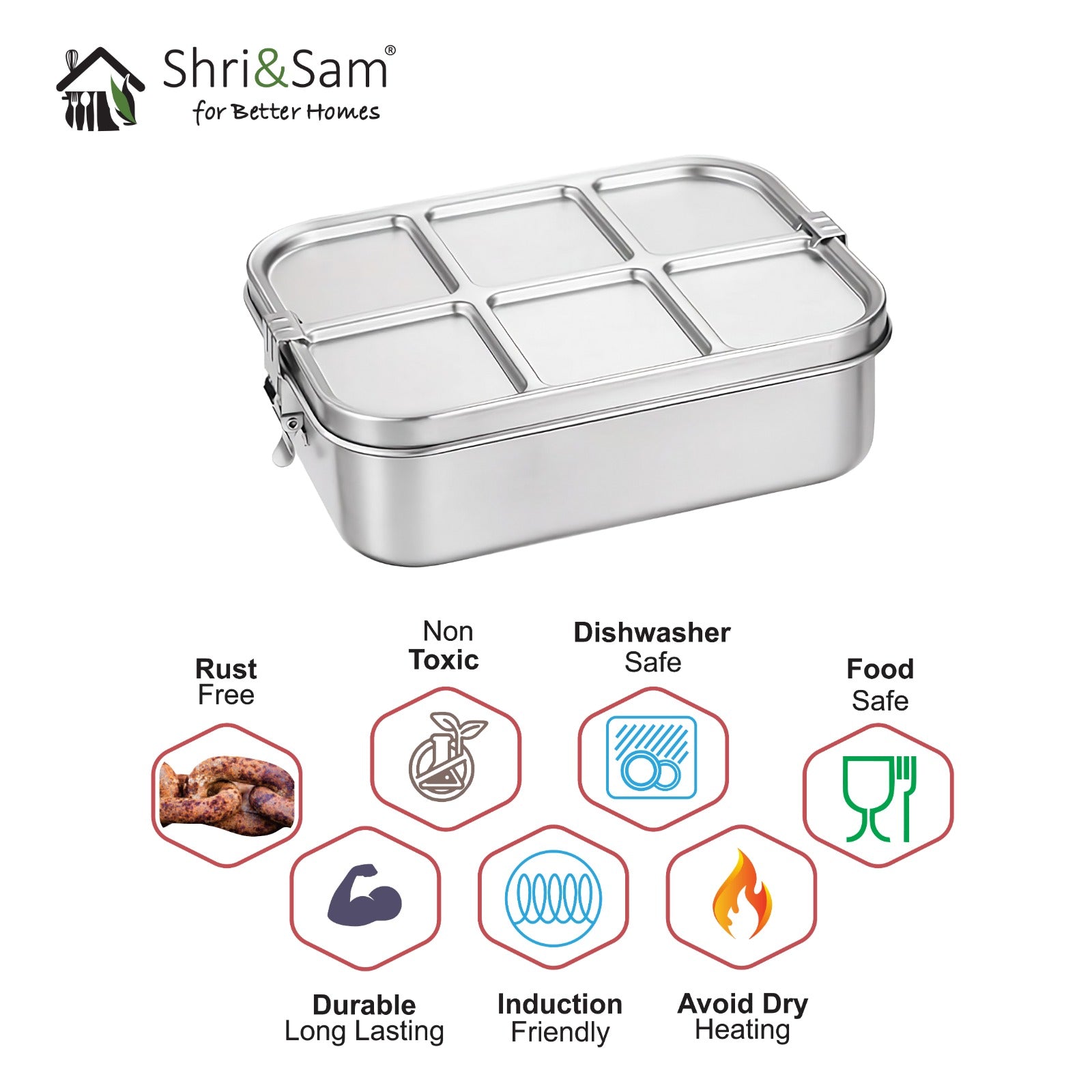 Stainless Steel 304 Lunch Box with Leak Proof 3 Compartments