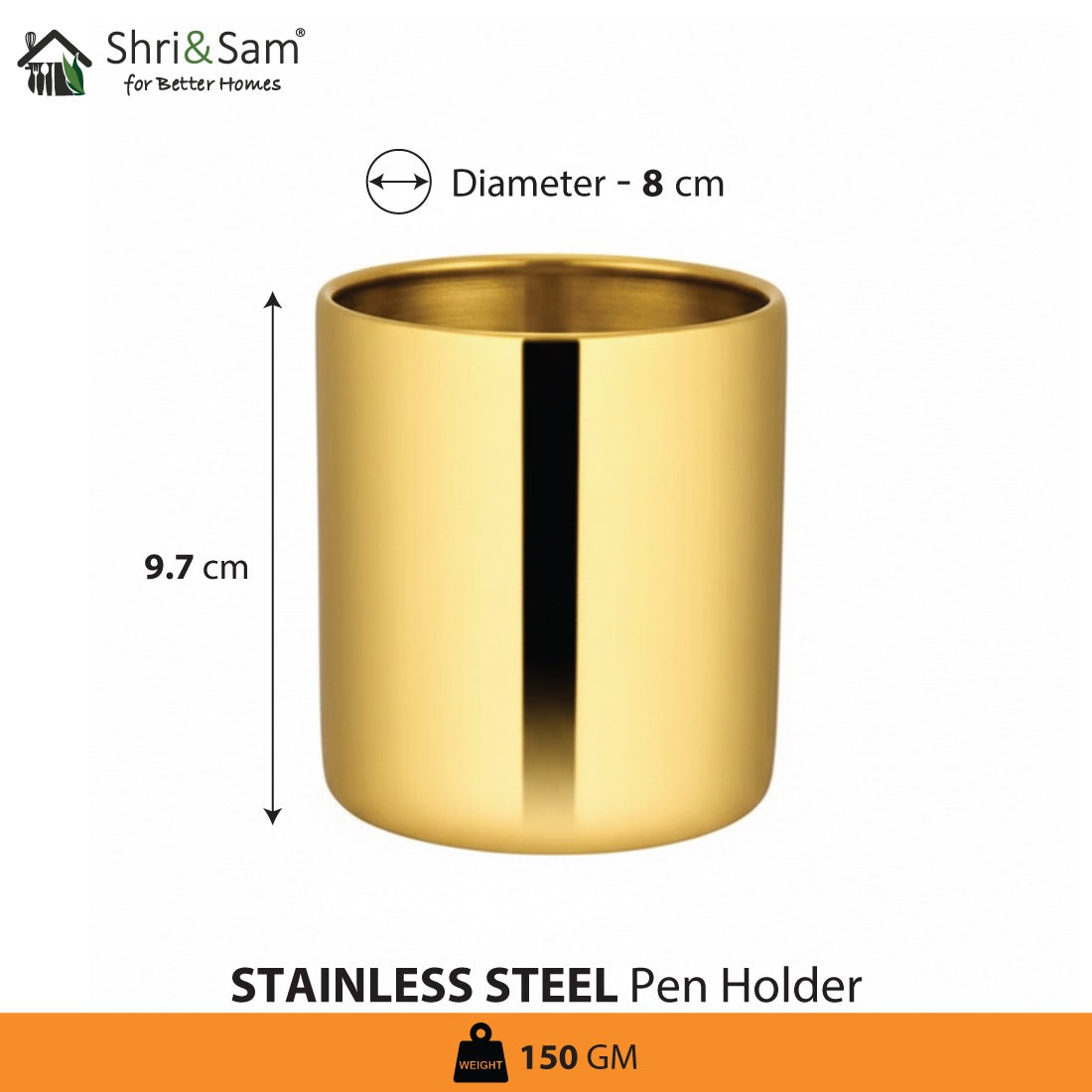 Stainless Steel Pen Holder with Gold PVD Coating