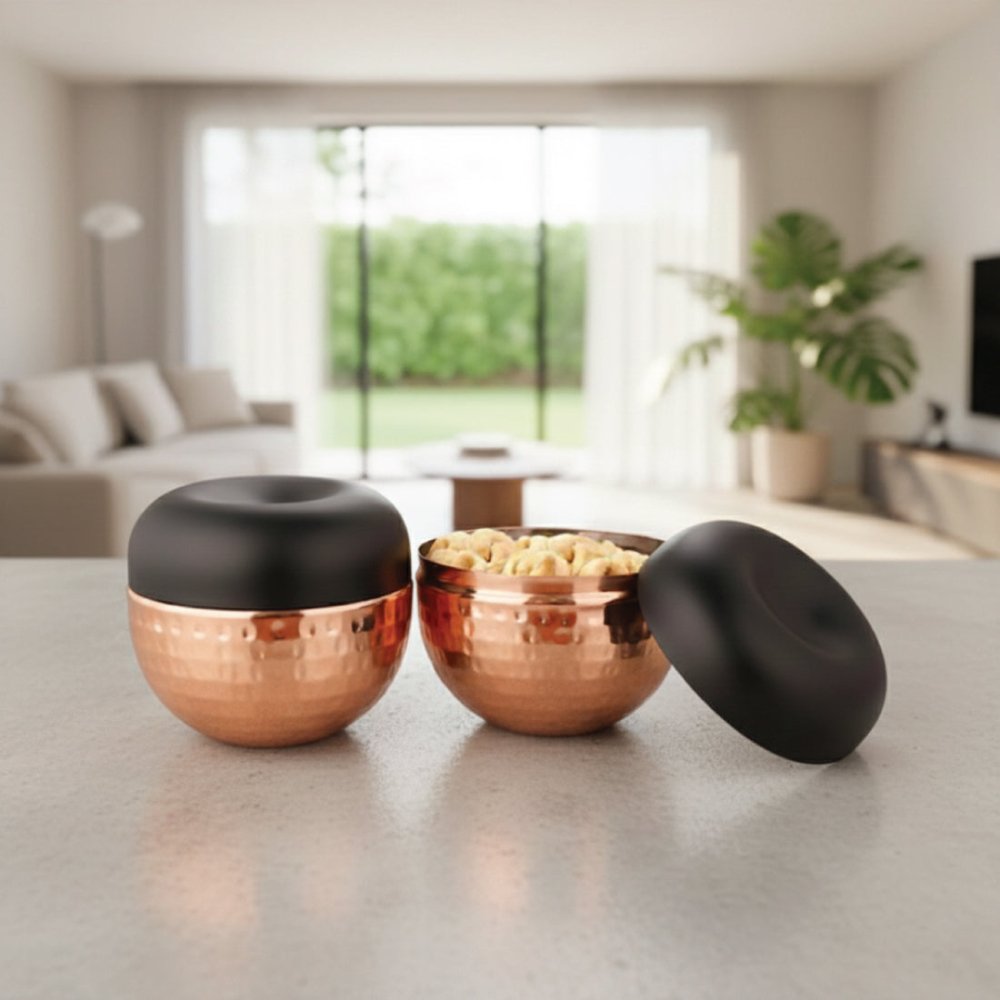 Stainless Steel 2 PCS Hammered Copper Canister Set