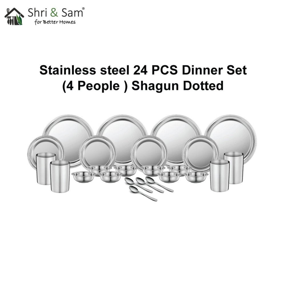 Stainless Steel 24 PCS Dinner Set (4 People) Shagun Dotted