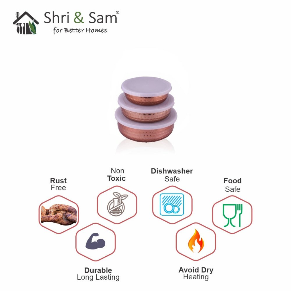 Stainless Steel 3 PCS Hammered Lid Bowl with Copper Color Coated Madrid