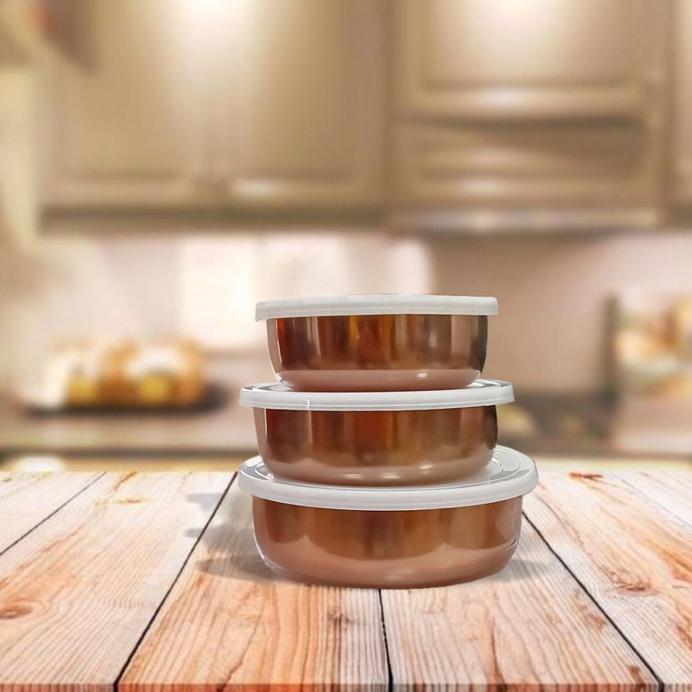 Stainless Steel 3 PCS Lid Bowl Set with Copper Color Coated