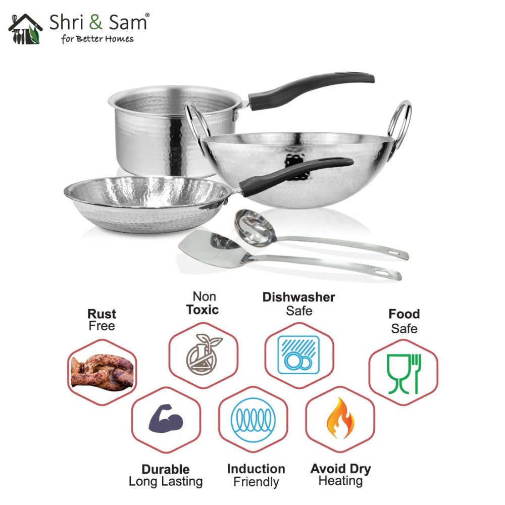 Stainless Steel 5 PCS Hammered Cookware Set Trinity