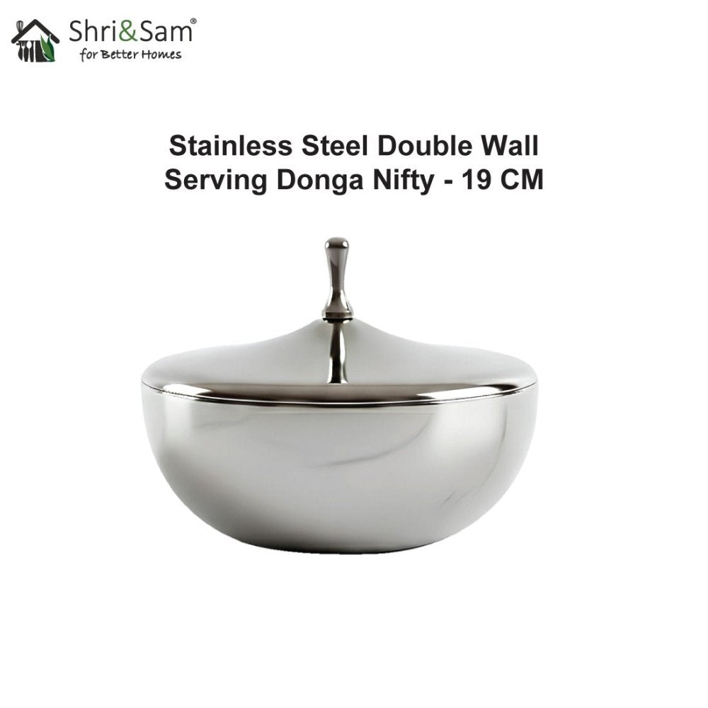 Stainless Steel Double Wall Serving Donga Nifty - 19 CM