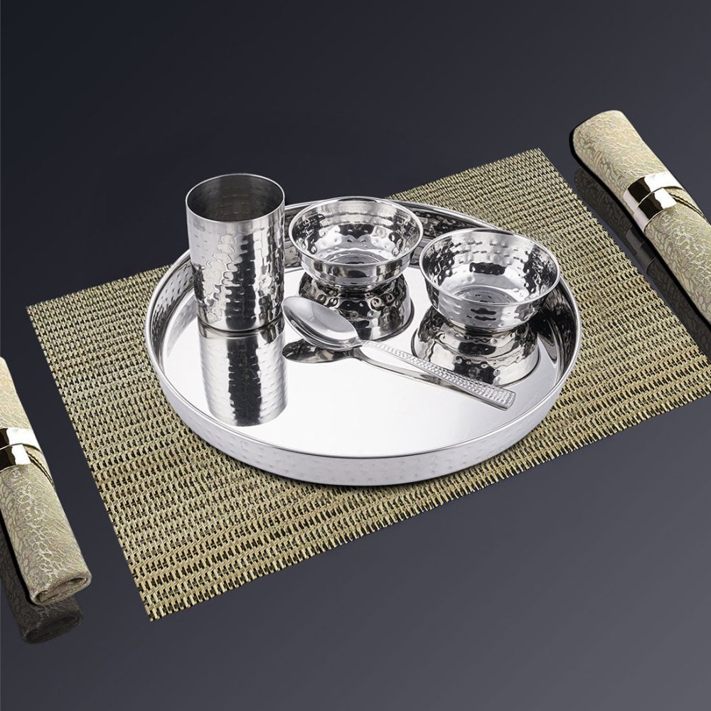 Stainless Steel Hammered Thali Set 25 CM Komcha