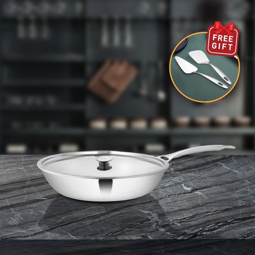 Stainless Steel Heavy Weight Fry Pan with SS Lid Platinum