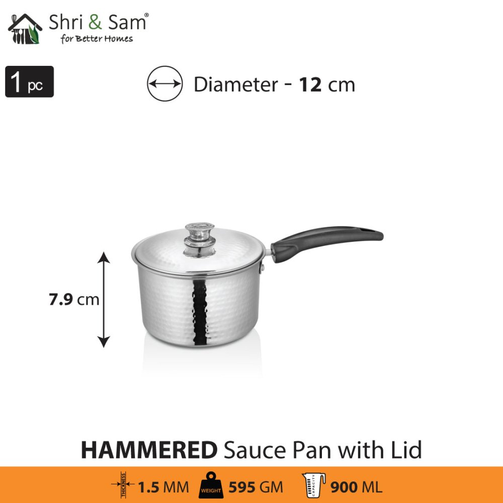 Stainless Steel Heavy Weight Hammered Sauce Pan with SS Lid
