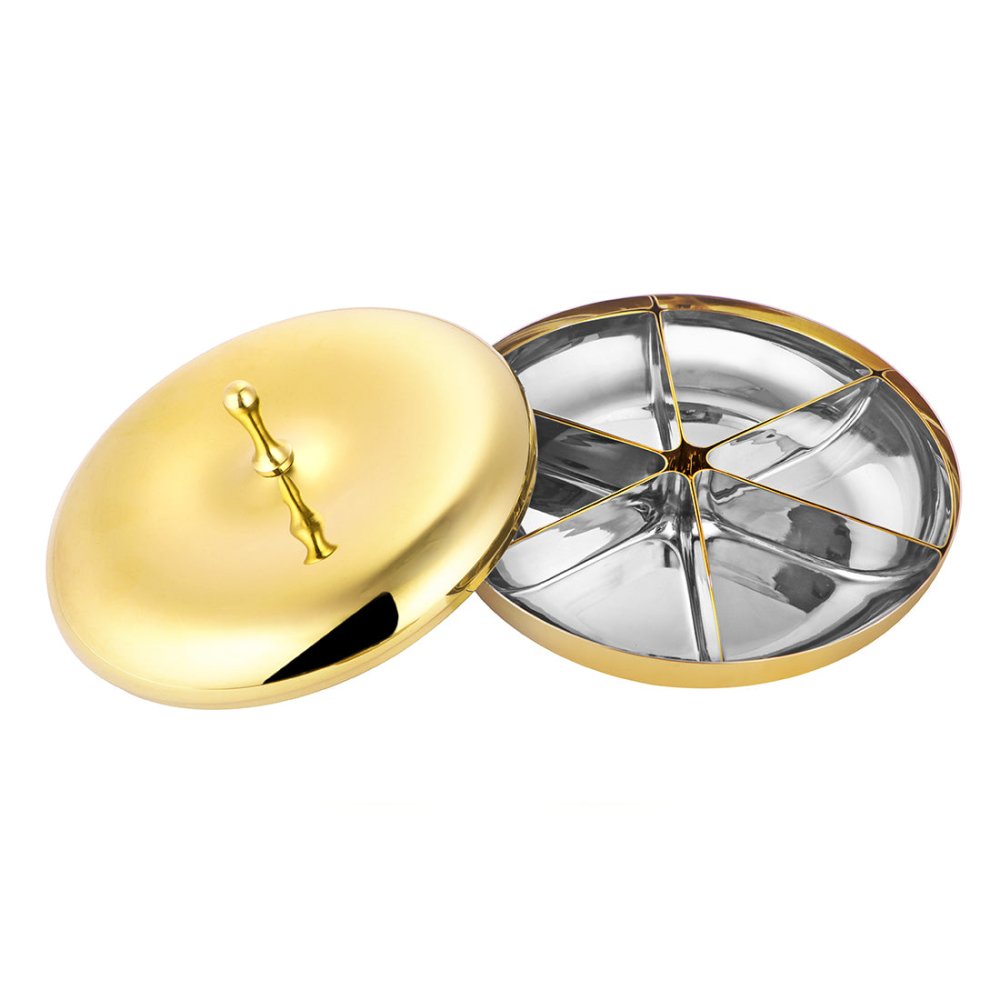 Stainless Steel Lotus Dry Fruit Container with PVD Gold Coating