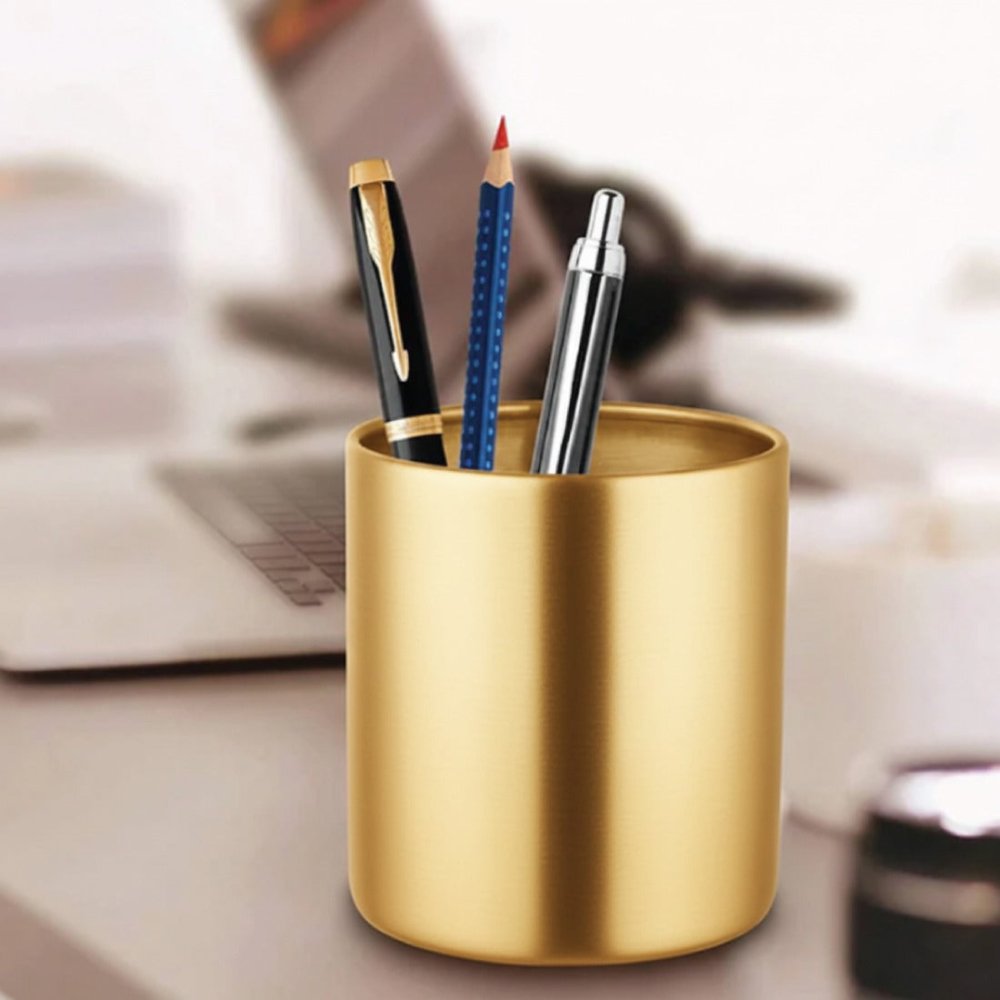 Stainless Steel Pen Holder with Gold PVD Coating