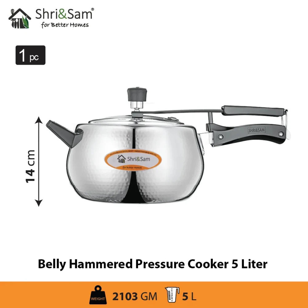 Stainless Steel Triply Bharat Belly Hammered Pressure Cooker
