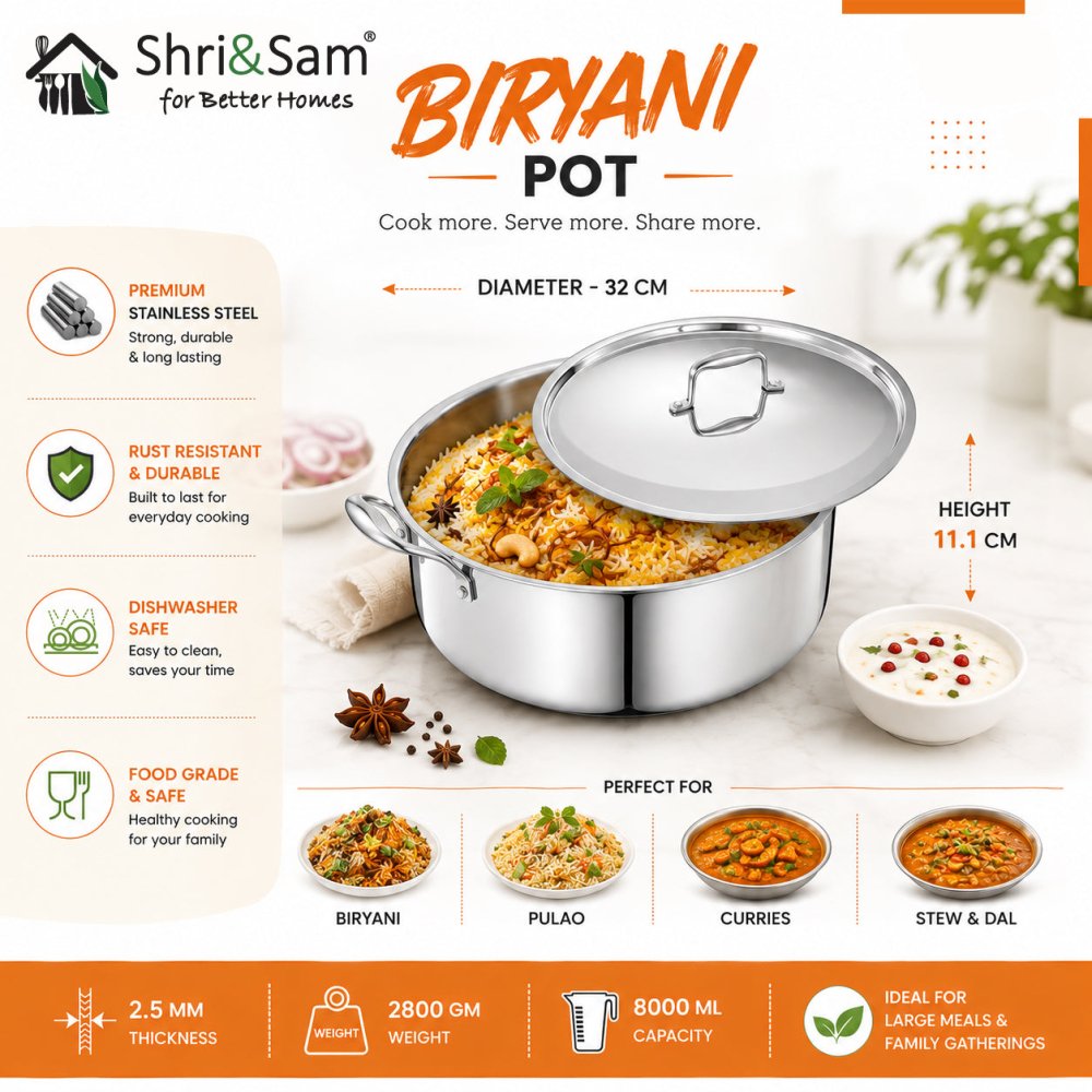 Stainless Steel Triply Bharat Biryani Pot with Lid