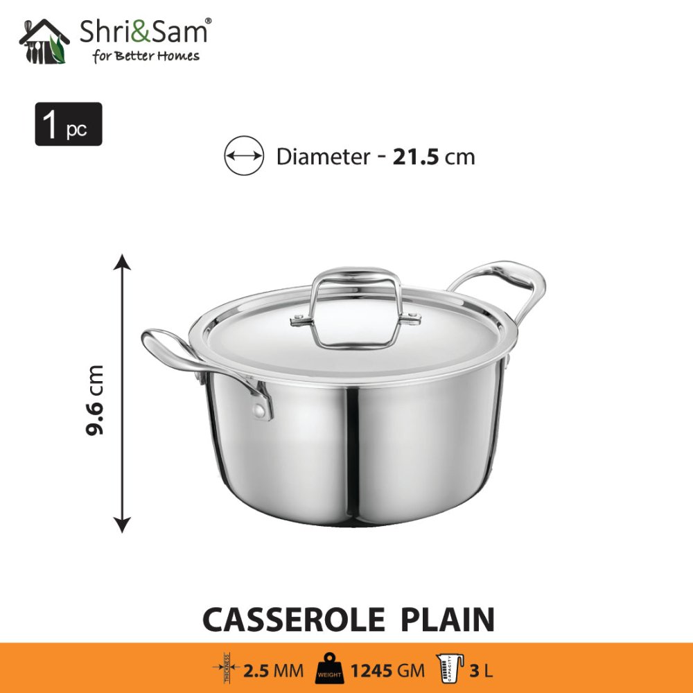 Stainless Steel Triply Bharat Casserole in Taper Shape
