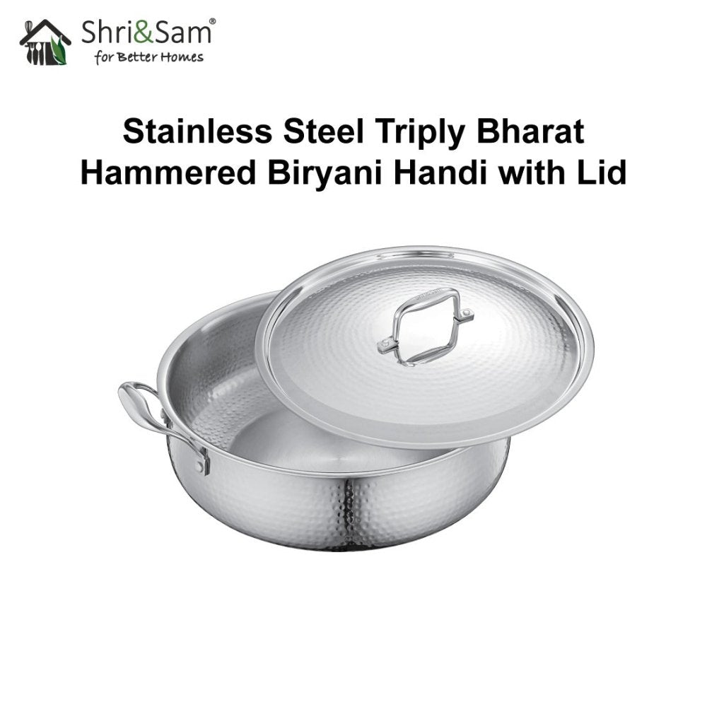 Stainless Steel Triply Bharat Hammered Biryani Handi with Lid