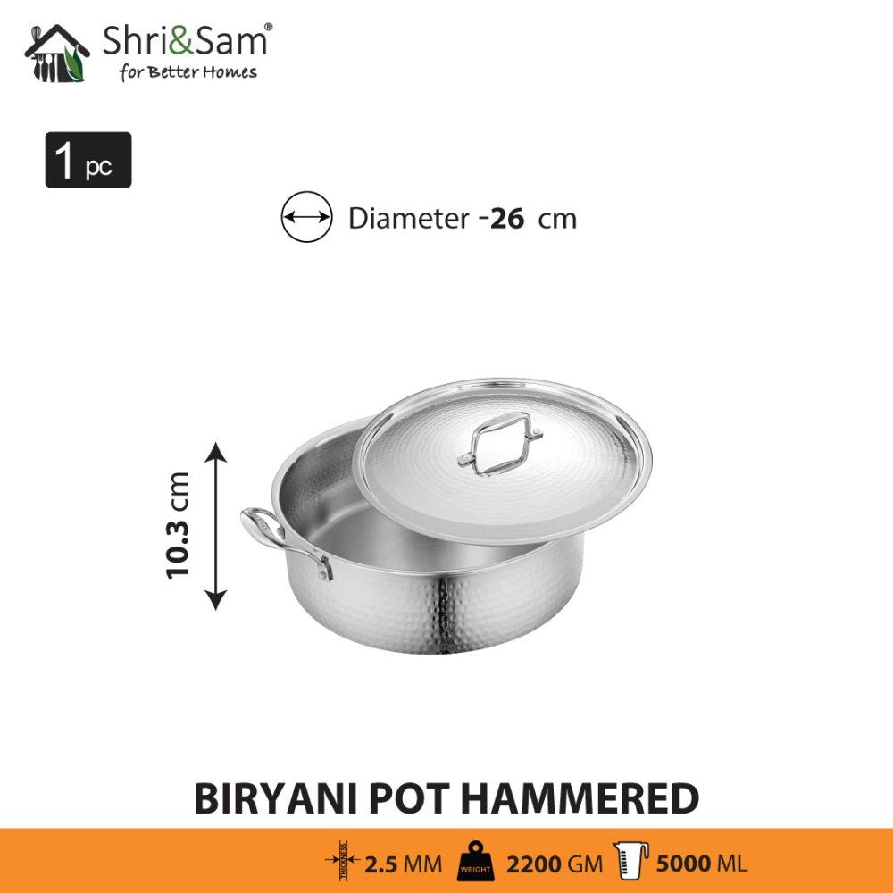 Stainless Steel Triply Bharat Hammered Biryani Pot with Lid