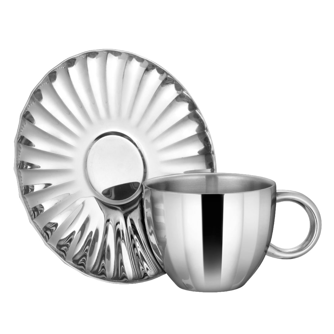 Stainless Steel 4 PCS Double Wall Cup and Saucer Espresso Step Design