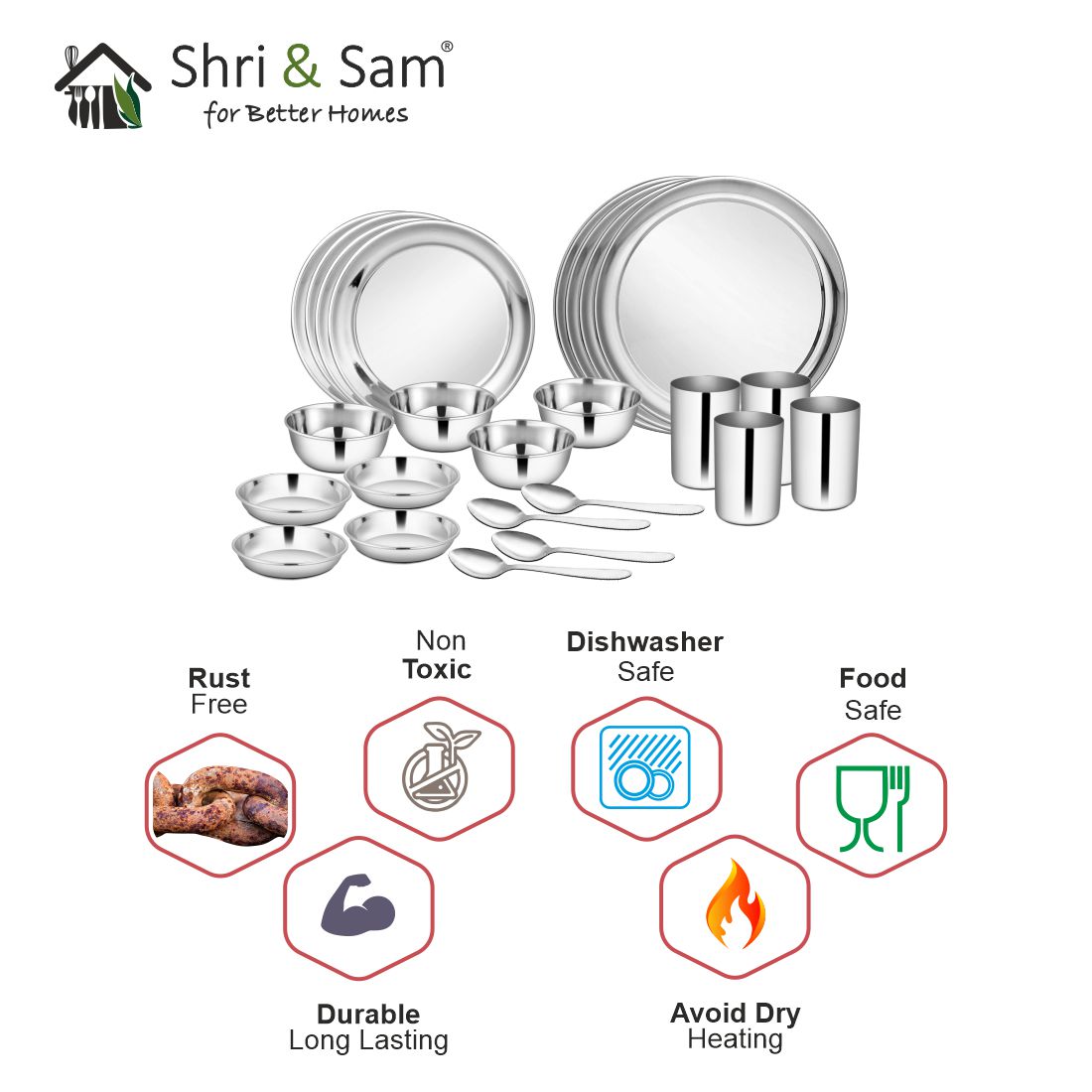 Stainless Steel 24 PCS Dinner Set (4 People) Shagun