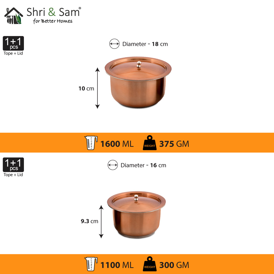 Stainless Steel 2 PCS Copper Tope Set