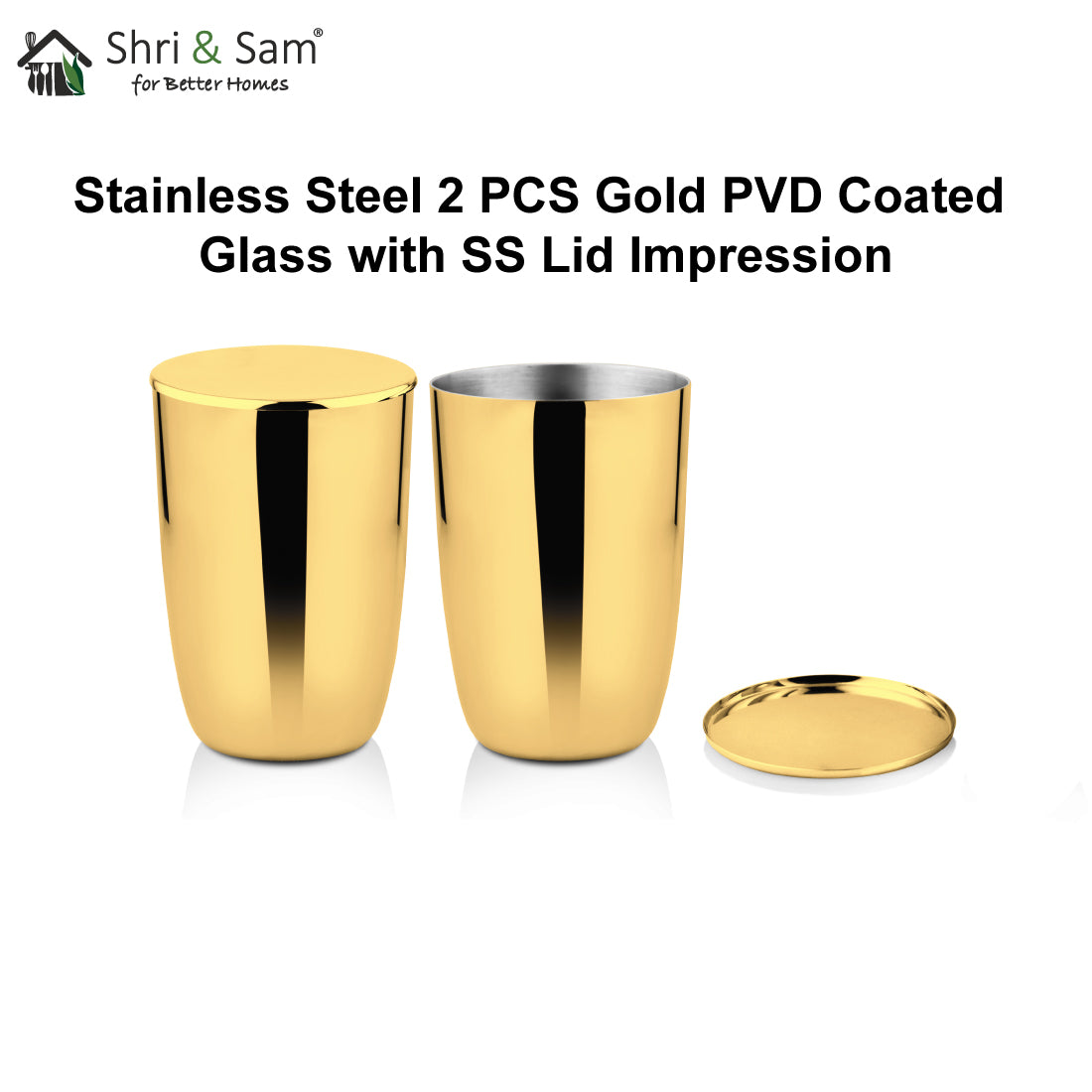 Stainless Steel 2 PCS Gold PVD Coated Glass with SS Lid Impression