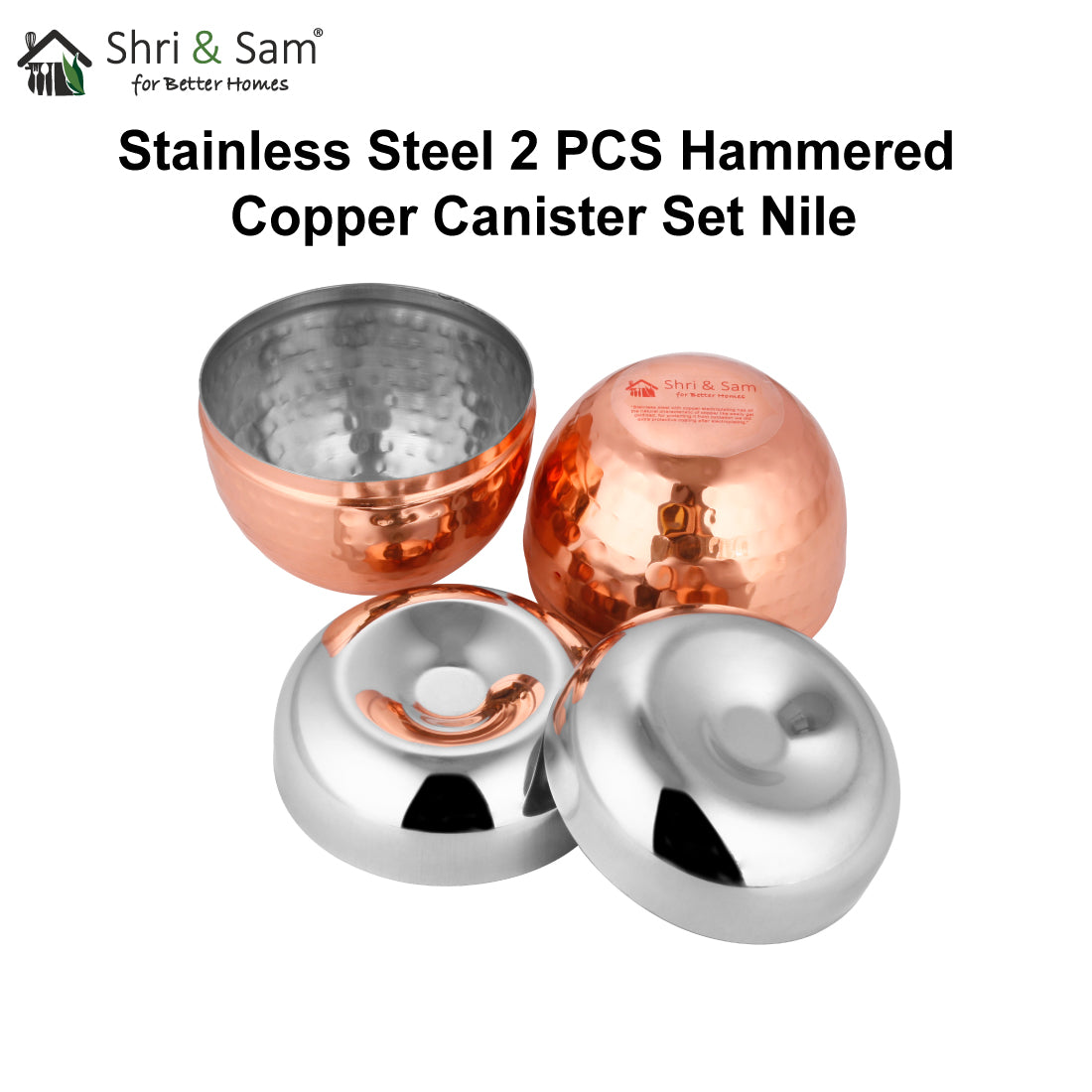 Stainless Steel 2 PCS Hammered Copper Canister Set Nile