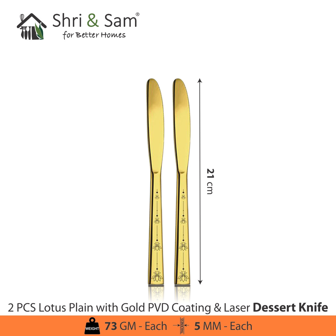 Stainless Steel Cutlery with Gold PVD Coating & Laser Lotus Plain