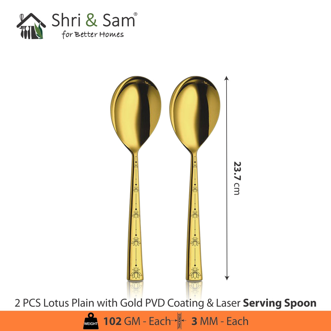 Stainless Steel Cutlery with Gold PVD Coating & Laser Lotus Plain