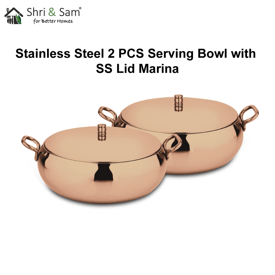 Stainless Steel 2 PCS Serving Bowl and Lid with Rose Gold PVD Coating Marina